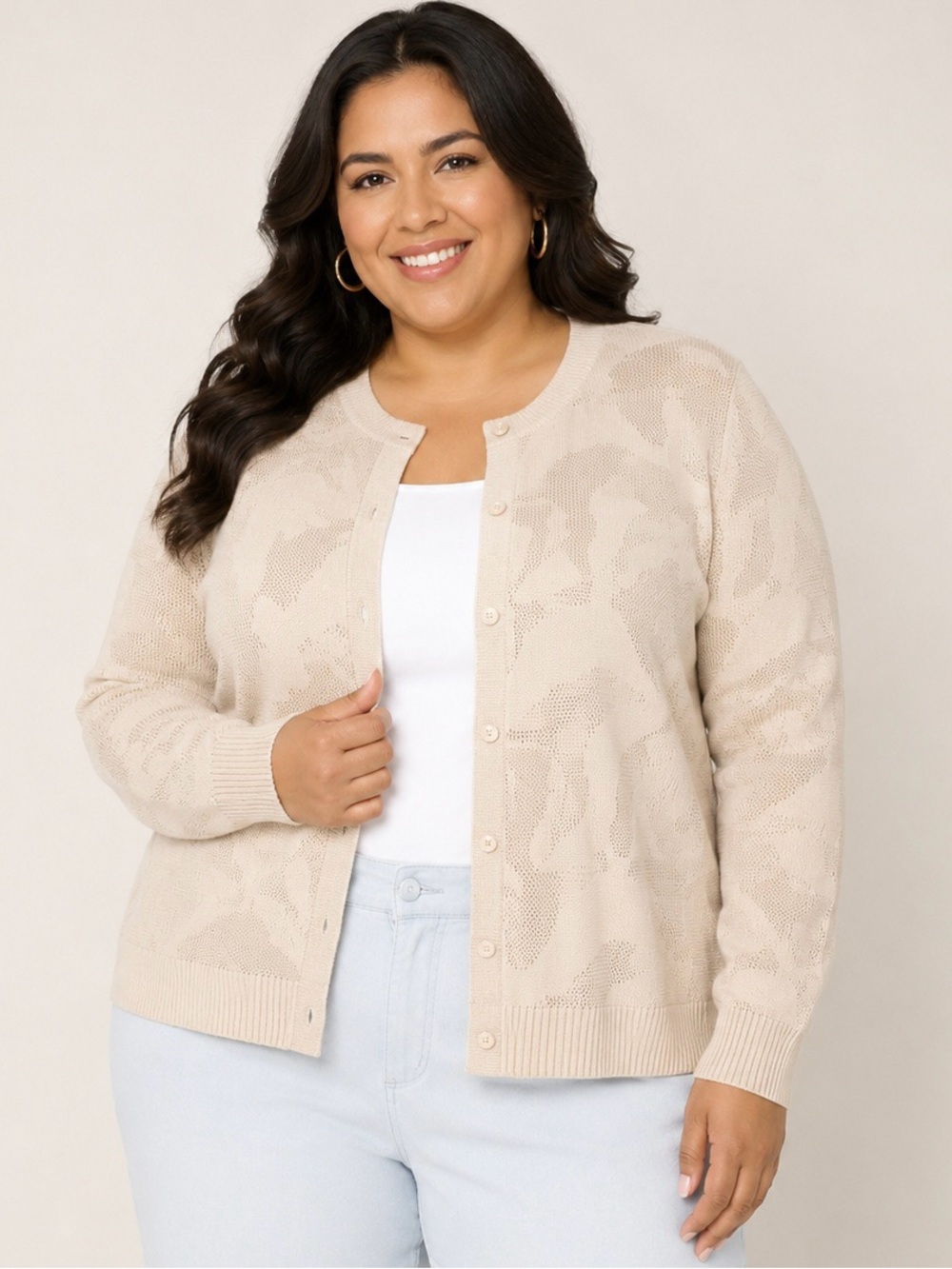 BEAUTIFUL by Lawrence Zarian 100% Cotton Novelty Stitch Cardigan 3X NEW A690418